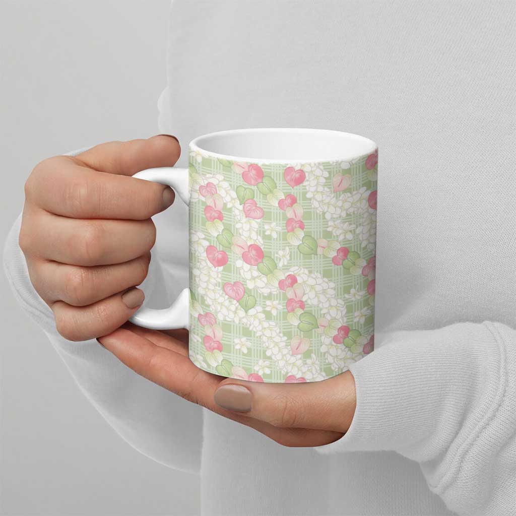 Anthurium Plumeria Lei Pastel Ceramic Mug Green Hawaiian Splendid Palaka