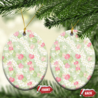 Anthurium Plumeria Lei Pastel Ceramic Ornament Green Hawaiian Splendid Palaka LT01 Oval Green - Polynesian Pride
