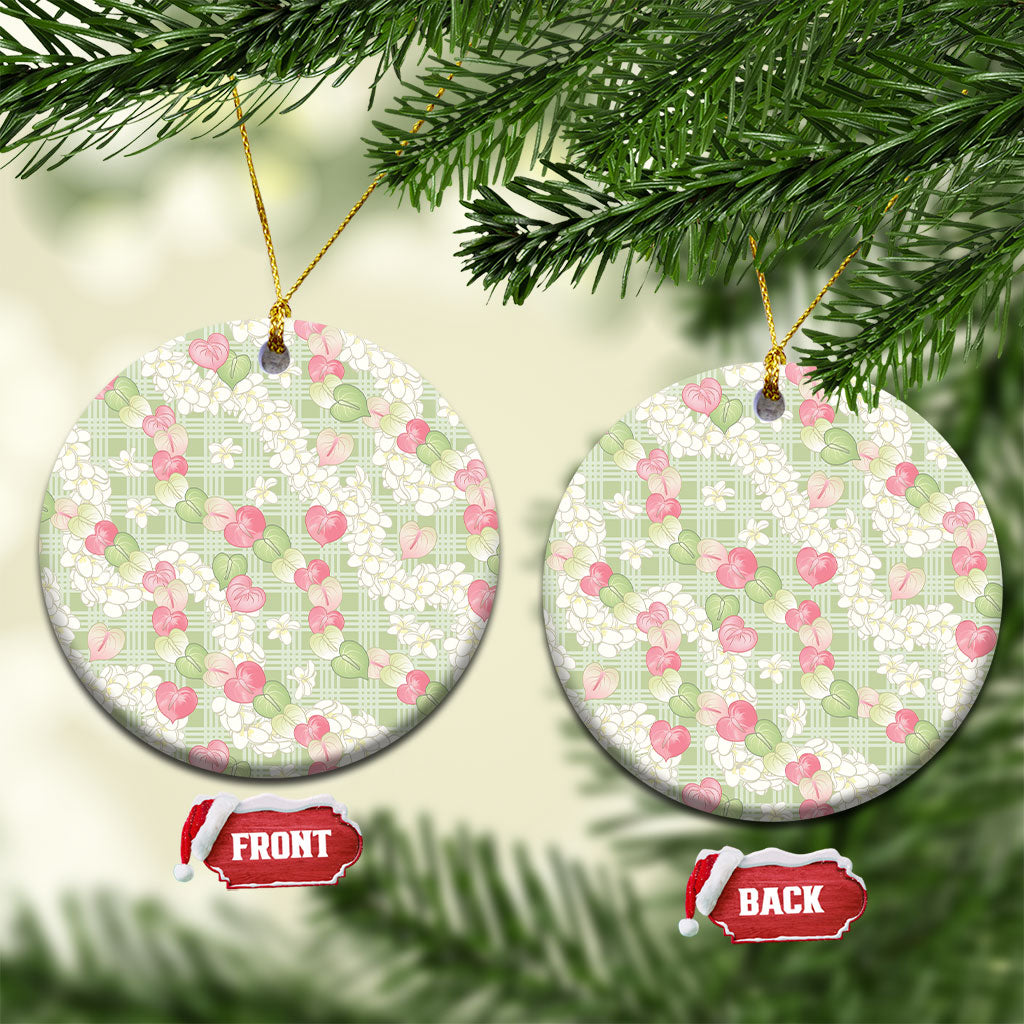 Anthurium Plumeria Lei Pastel Ceramic Ornament Green Hawaiian Splendid Palaka LT01 Circle Green - Polynesian Pride