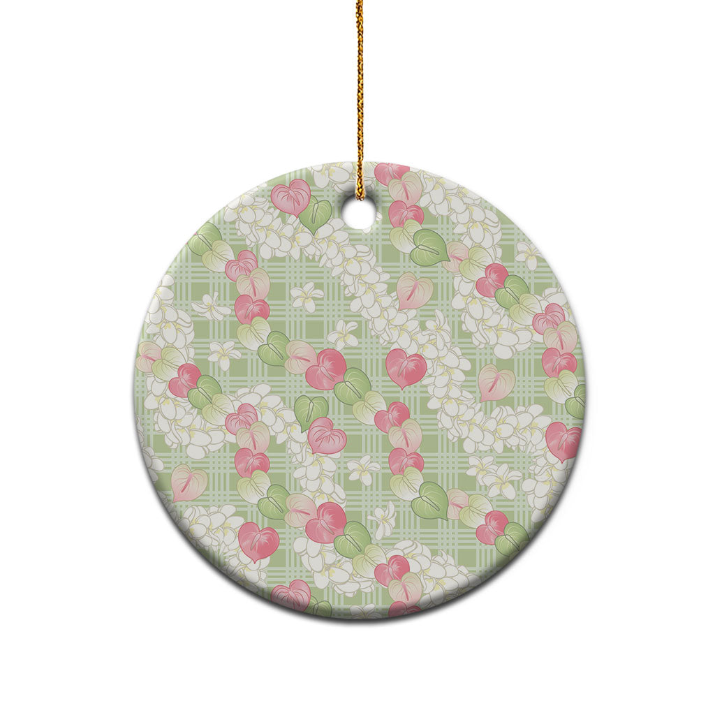 Anthurium Plumeria Lei Pastel Ceramic Ornament Green Hawaiian Splendid Palaka LT01 - Polynesian Pride