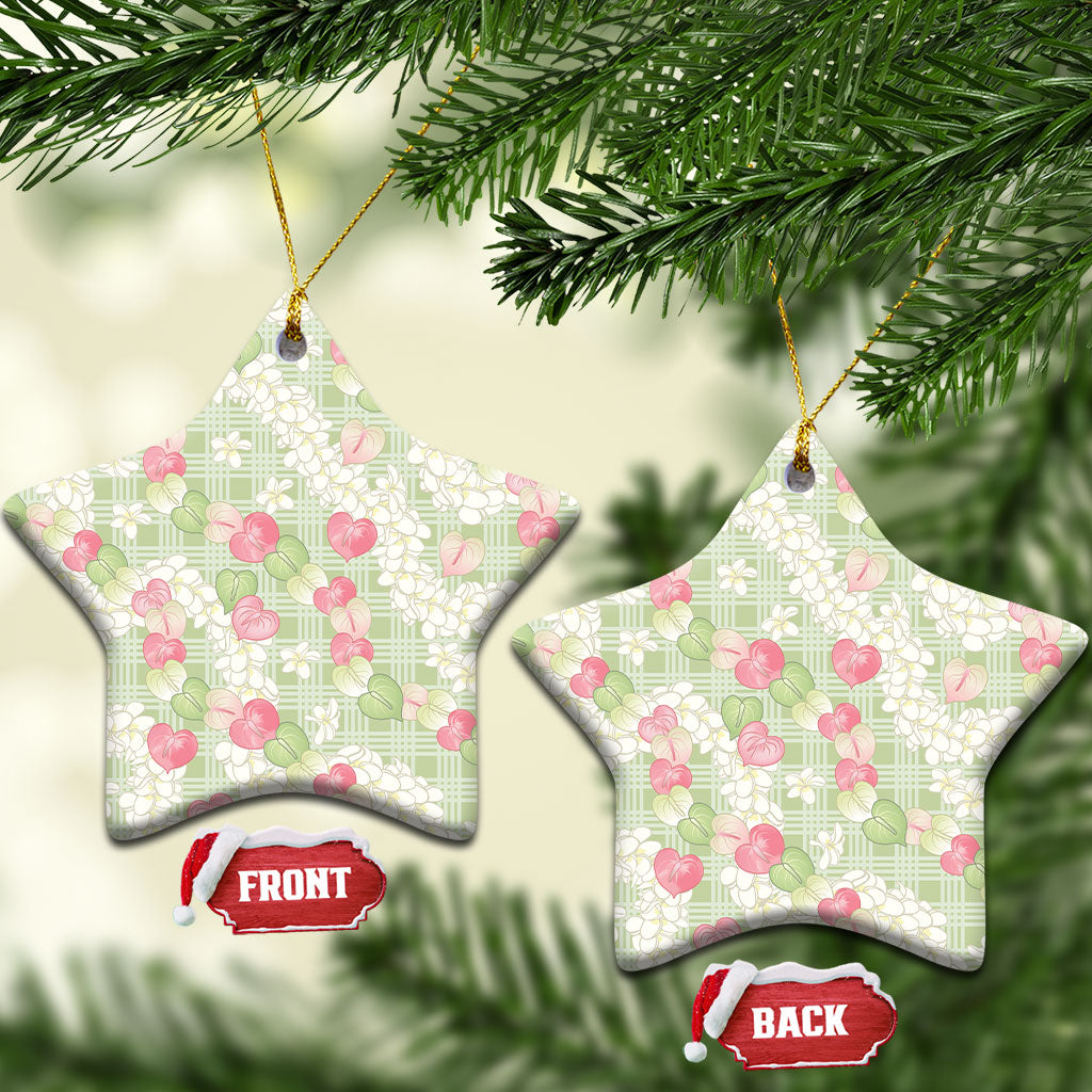 Anthurium Plumeria Lei Pastel Ceramic Ornament Green Hawaiian Splendid Palaka LT01 Star Green - Polynesian Pride