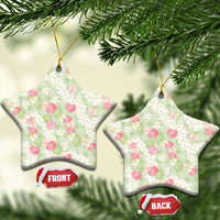 Anthurium Plumeria Lei Pastel Ceramic Ornament Green Hawaiian Splendid Palaka LT01 Star Green - Polynesian Pride