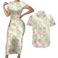 Anthurium Plumeria Lei Pastel Couples Matching Short Sleeve Bodycon Dress and Hawaiian Shirt Green Hawaiian Splendid Palaka LT01 Green - Polynesian Pride