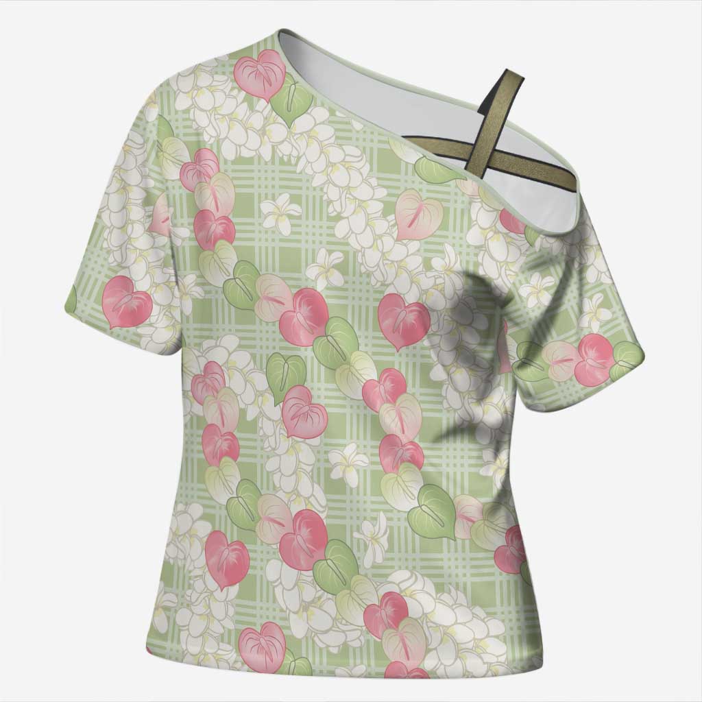 Anthurium Plumeria Lei Pastel Cross Shoulder Shirt Green Hawaiian Splendid Palaka