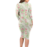 Anthurium Plumeria Lei Pastel Family Matching Long Sleeve Bodycon Dress and Hawaiian Shirt Green Hawaiian Splendid Palaka LT01 - Polynesian Pride
