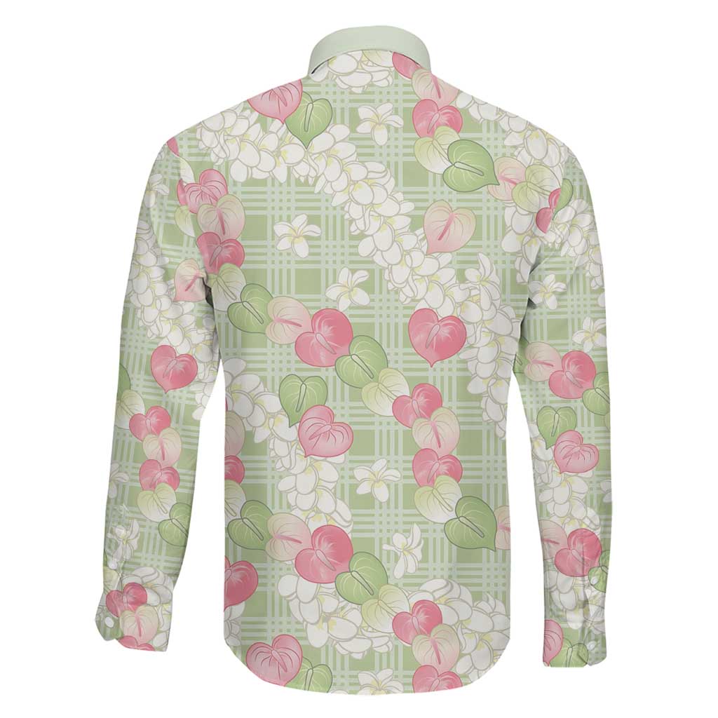 Anthurium Plumeria Lei Pastel Family Matching Off Shoulder Short Dress and Hawaiian Shirt Green Hawaiian Splendid Palaka LT01 - Polynesian Pride