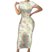 Anthurium Plumeria Lei Pastel Family Matching Short Sleeve Bodycon Dress and Hawaiian Shirt Green Hawaiian Splendid Palaka LT01 Mom's Dress Green - Polynesian Pride