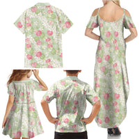 Anthurium Plumeria Lei Pastel Family Matching Summer Maxi Dress and Hawaiian Shirt Green Hawaiian Splendid Palaka LT01 - Polynesian Pride