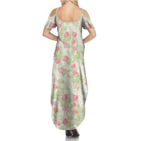 Anthurium Plumeria Lei Pastel Family Matching Summer Maxi Dress and Hawaiian Shirt Green Hawaiian Splendid Palaka LT01 - Polynesian Pride