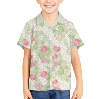 Anthurium Plumeria Lei Pastel Family Matching Summer Maxi Dress and Hawaiian Shirt Green Hawaiian Splendid Palaka LT01 Son's Shirt Green - Polynesian Pride