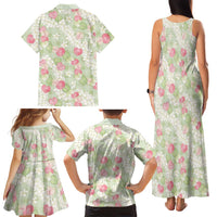 Anthurium Plumeria Lei Pastel Family Matching Tank Maxi Dress and Hawaiian Shirt Green Hawaiian Splendid Palaka LT01 - Polynesian Pride