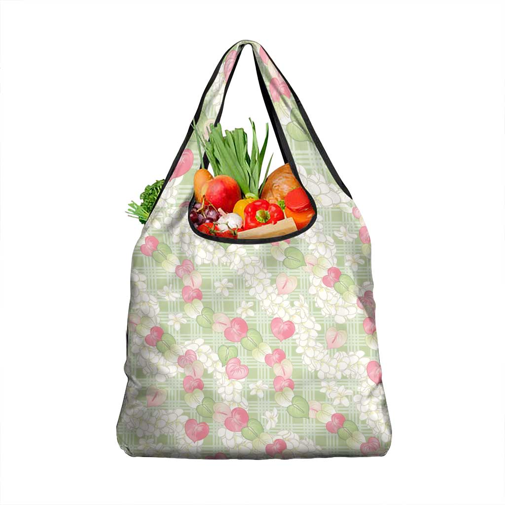 Anthurium Plumeria Lei Pastel Grocery Bag Green Hawaiian Splendid Palaka