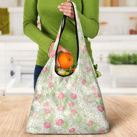 Anthurium Plumeria Lei Pastel Grocery Bag Green Hawaiian Splendid Palaka