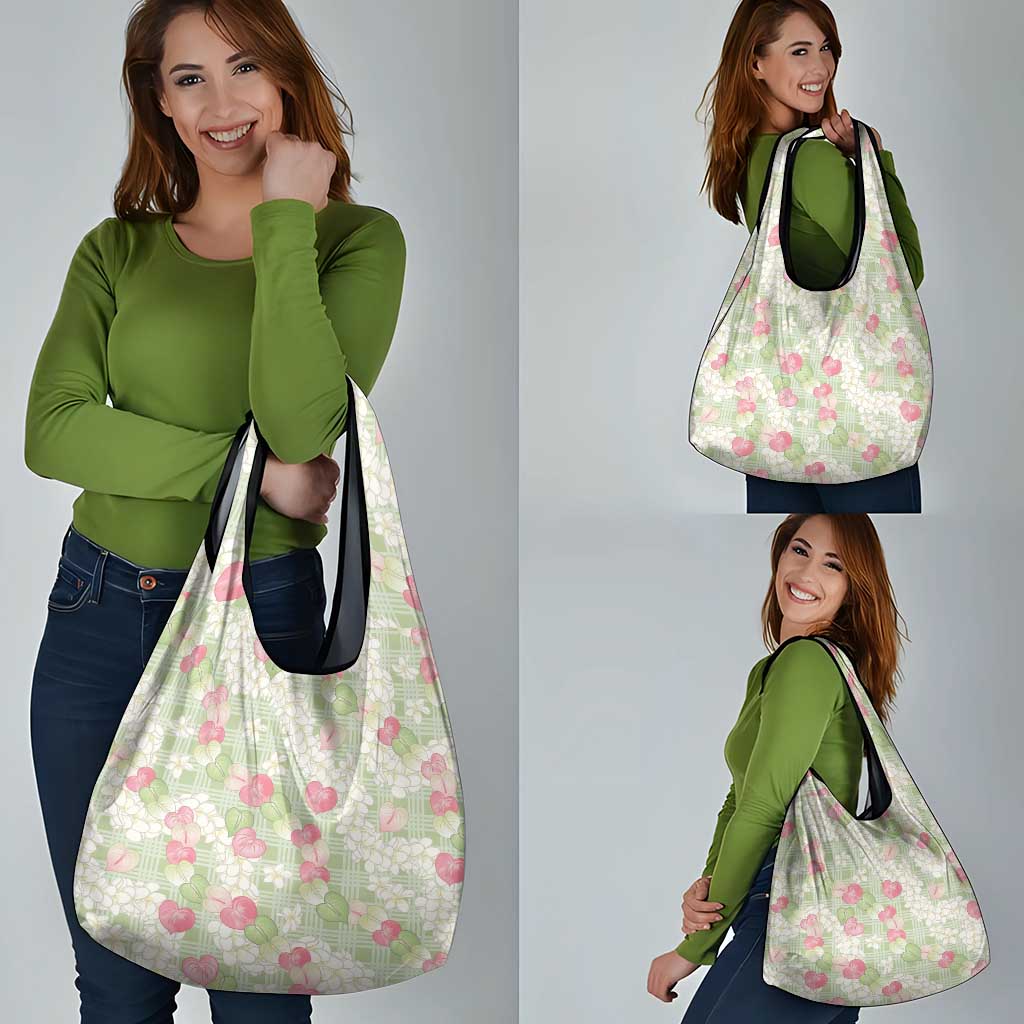 Anthurium Plumeria Lei Pastel Grocery Bag Green Hawaiian Splendid Palaka