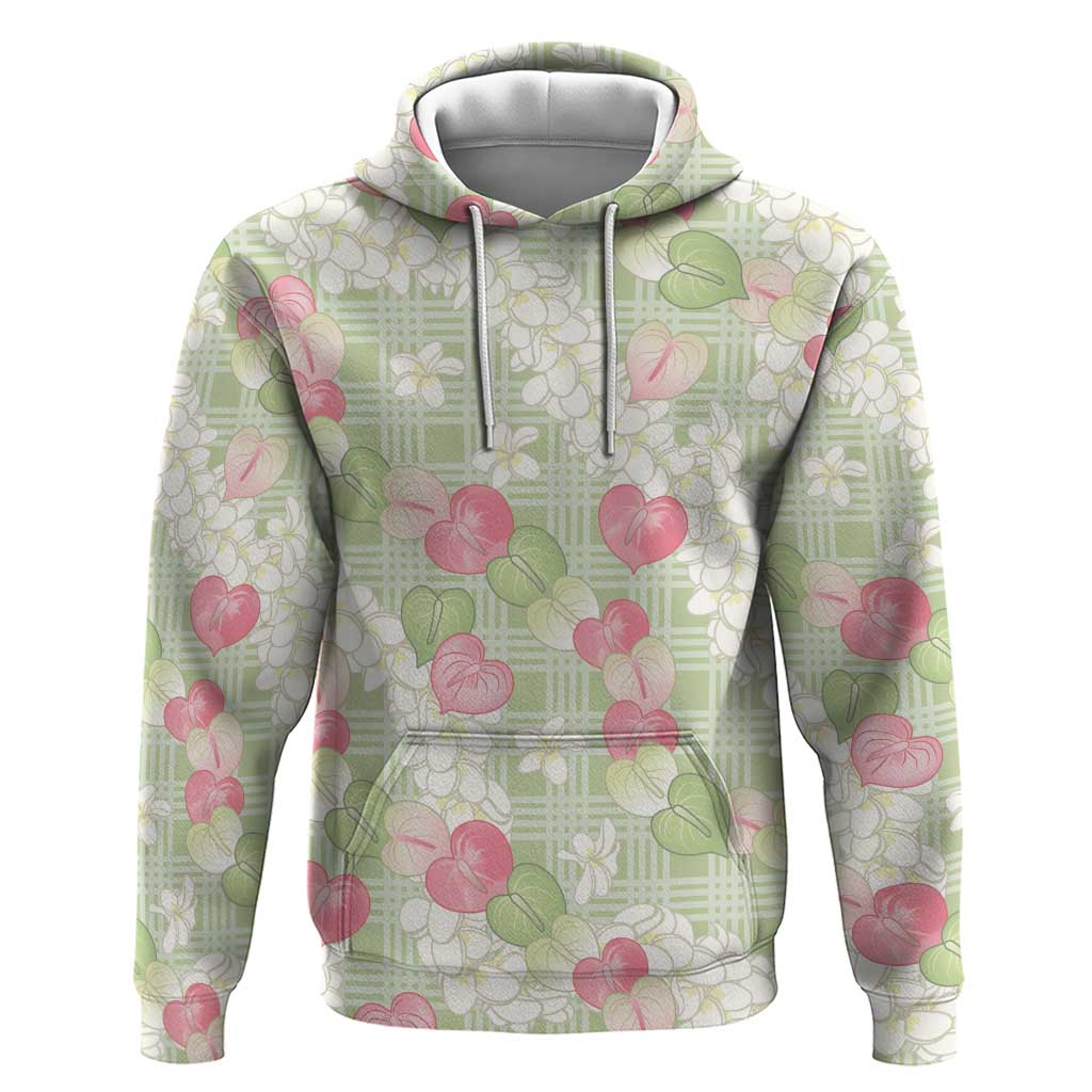 Anthurium Plumeria Lei Pastel Hoodie Green Hawaiian Splendid Palaka