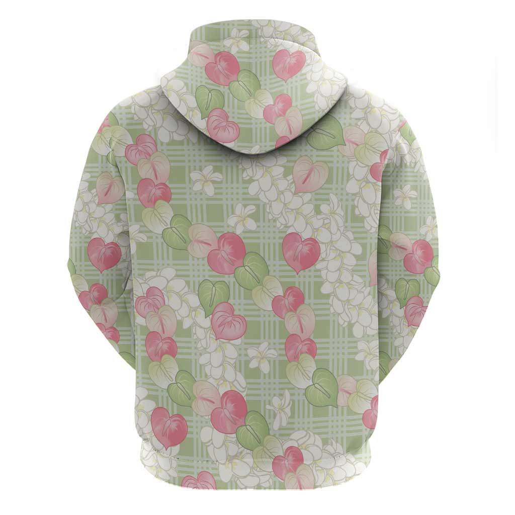 Anthurium Plumeria Lei Pastel Hoodie Green Hawaiian Splendid Palaka