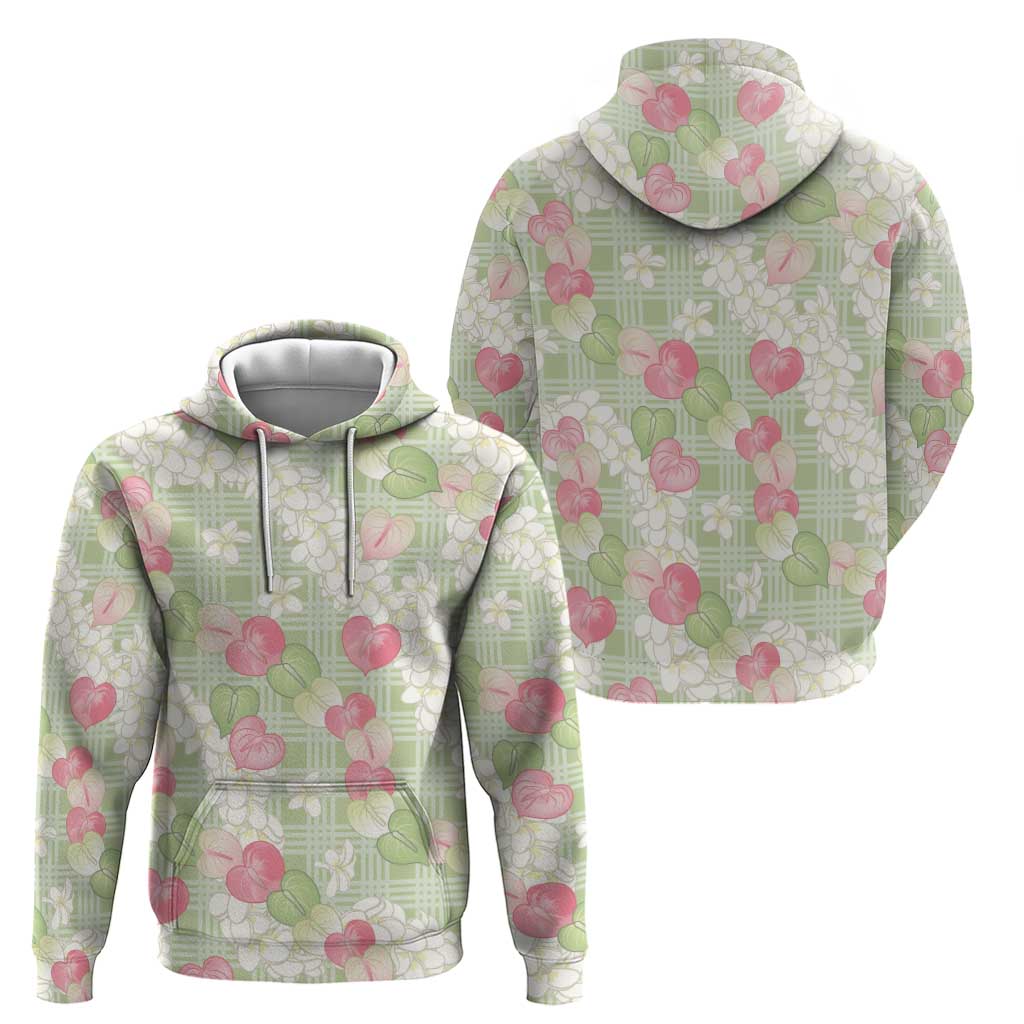 Anthurium Plumeria Lei Pastel Hoodie Green Hawaiian Splendid Palaka