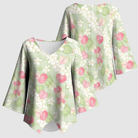 Anthurium Plumeria Lei Pastel Kimono Sleeve Blouse Green Hawaiian Splendid Palaka