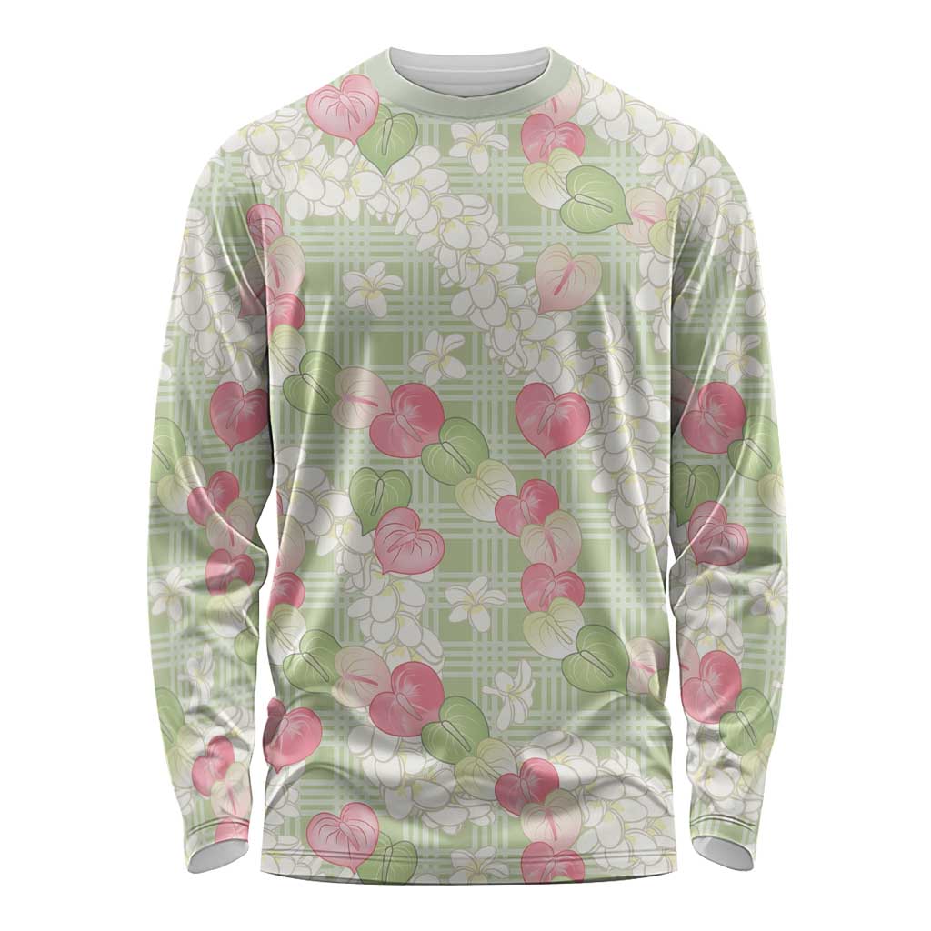 Anthurium Plumeria Lei Pastel Long Sleeve Shirt Green Hawaiian Splendid Palaka