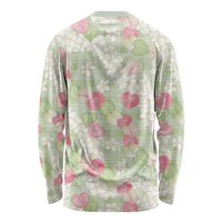 Anthurium Plumeria Lei Pastel Long Sleeve Shirt Green Hawaiian Splendid Palaka