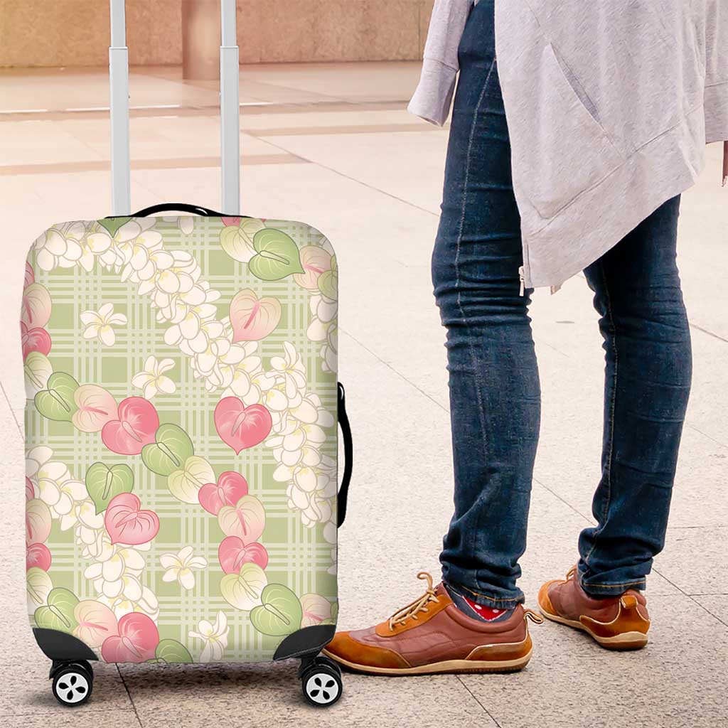 Anthurium Plumeria Lei Pastel Luggage Cover Green Hawaiian Splendid Palaka