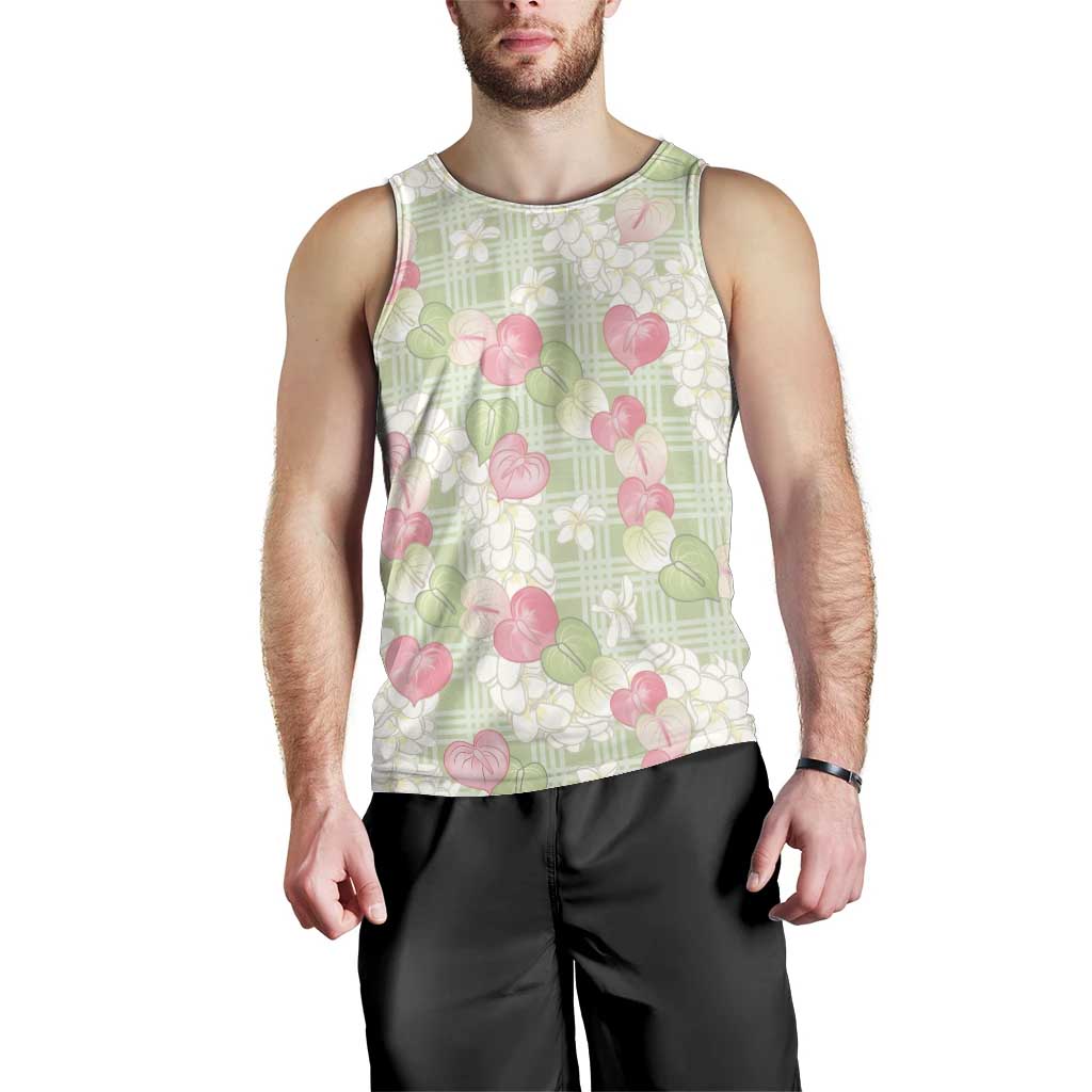 Anthurium Plumeria Lei Pastel Men Tank Top Green Hawaiian Splendid Palaka