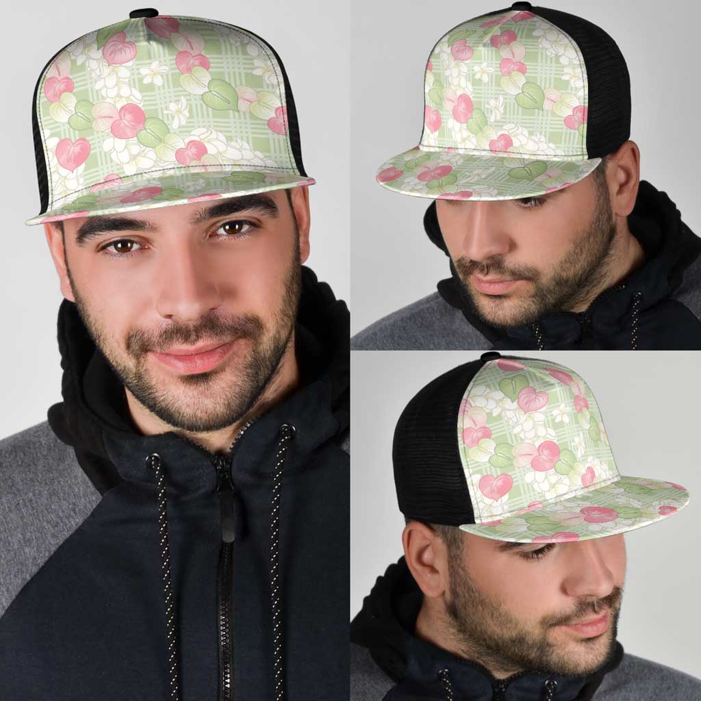 Anthurium Plumeria Lei Pastel Mesh Trucker Cap Green Hawaiian Splendid Palaka