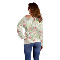 Anthurium Plumeria Lei Pastel Off Shoulder Sweater Green Hawaiian Splendid Palaka