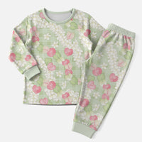 Anthurium Plumeria Lei Pastel Christmas Pajama Set Green Hawaiian Splendid Palaka LT01 Men Green - Polynesian Pride