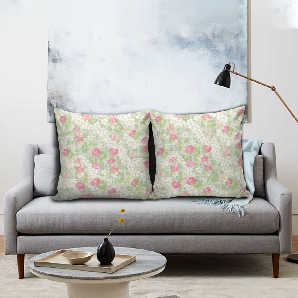 Anthurium Plumeria Lei Pastel Pillow Cover Green Hawaiian Splendid Palaka