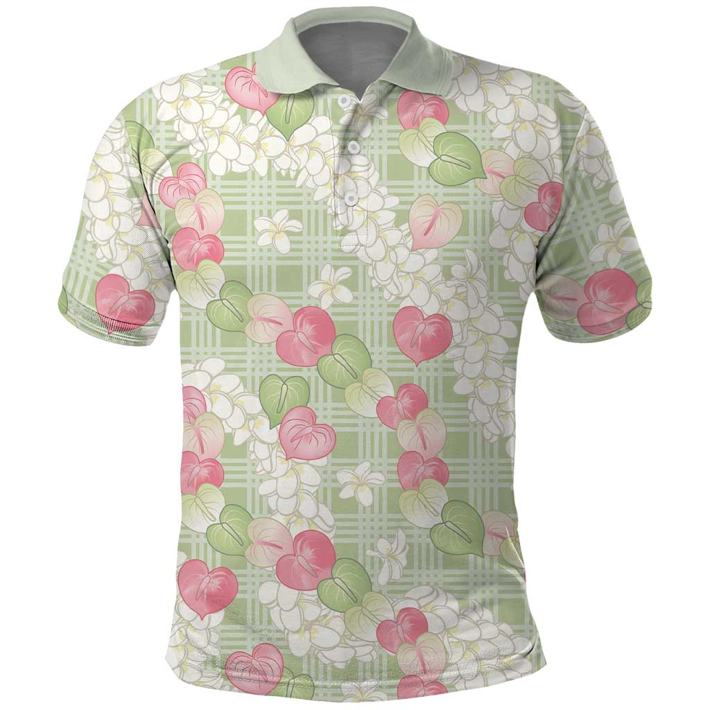 Anthurium Plumeria Lei Pastel Polo Shirt Green Hawaiian Splendid Palaka