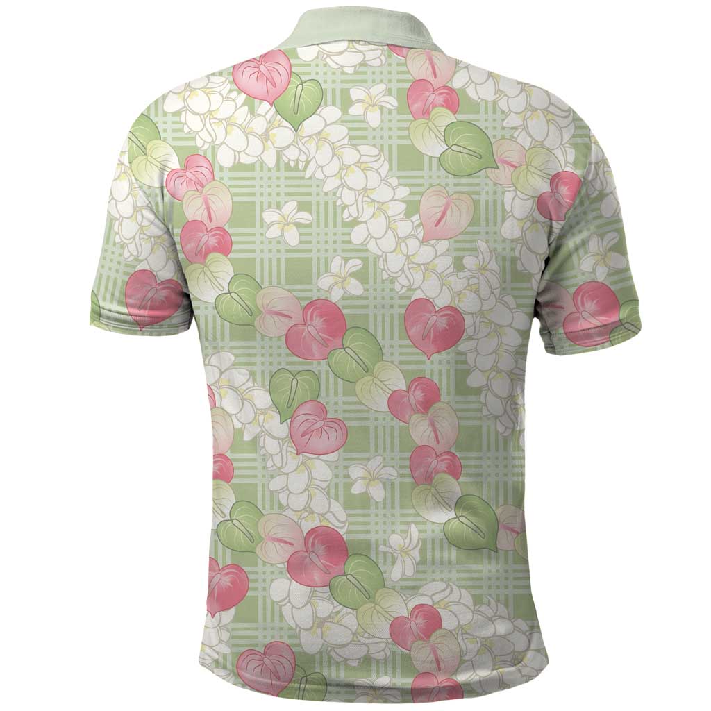 Anthurium Plumeria Lei Pastel Polo Shirt Green Hawaiian Splendid Palaka