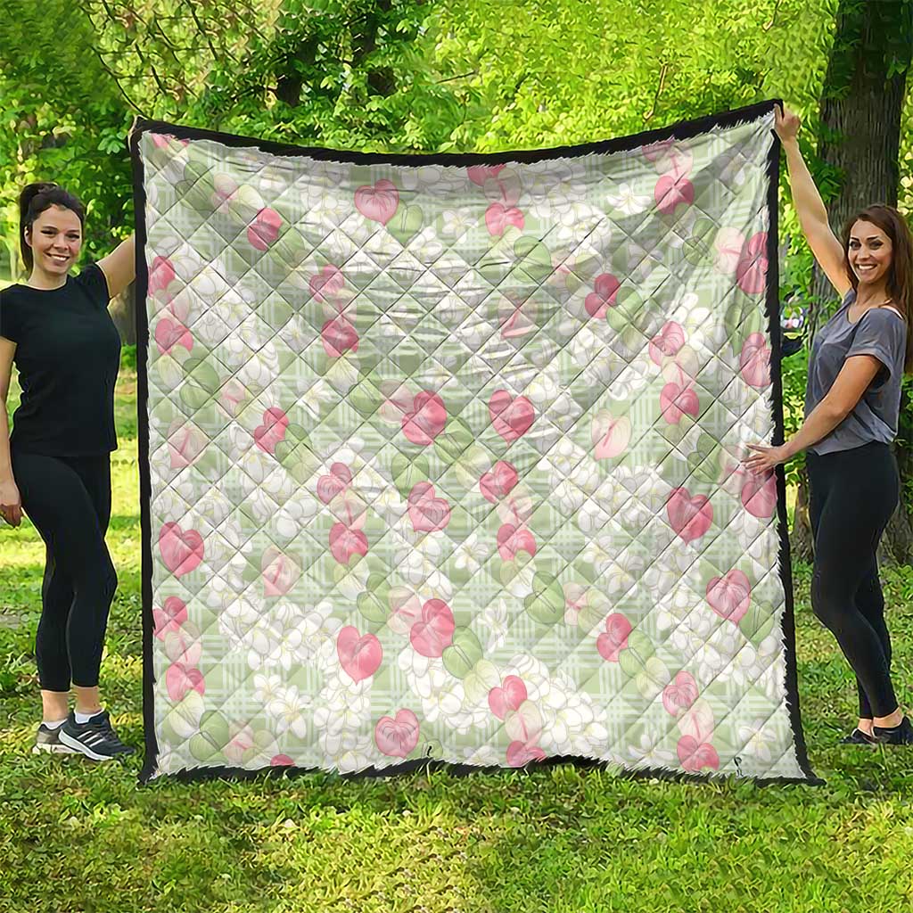 Anthurium Plumeria Lei Pastel Quilt Green Hawaiian Splendid Palaka