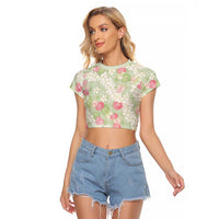 Anthurium Plumeria Lei Pastel Raglan Cropped T Shirt Green Hawaiian Splendid Palaka