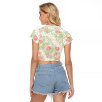 Anthurium Plumeria Lei Pastel Raglan Cropped T Shirt Green Hawaiian Splendid Palaka