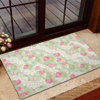 Anthurium Plumeria Lei Pastel Rubber Doormat Green Hawaiian Splendid Palaka