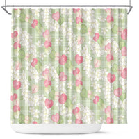 Anthurium Plumeria Lei Pastel Shower Curtain Green Hawaiian Splendid Palaka