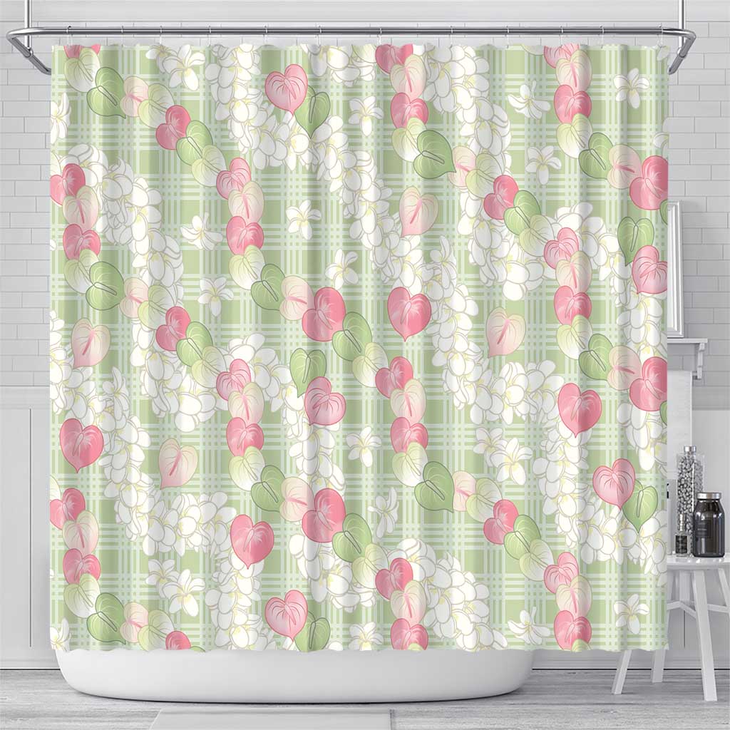 Anthurium Plumeria Lei Pastel Shower Curtain Green Hawaiian Splendid Palaka