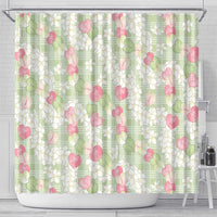 Anthurium Plumeria Lei Pastel Shower Curtain Green Hawaiian Splendid Palaka