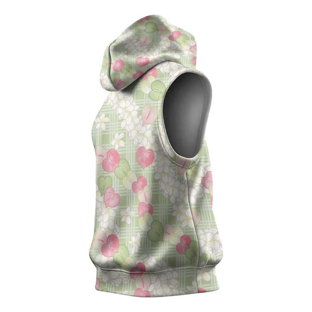 Anthurium Plumeria Lei Pastel Sleeveless Hoodie Green Hawaiian Splendid Palaka