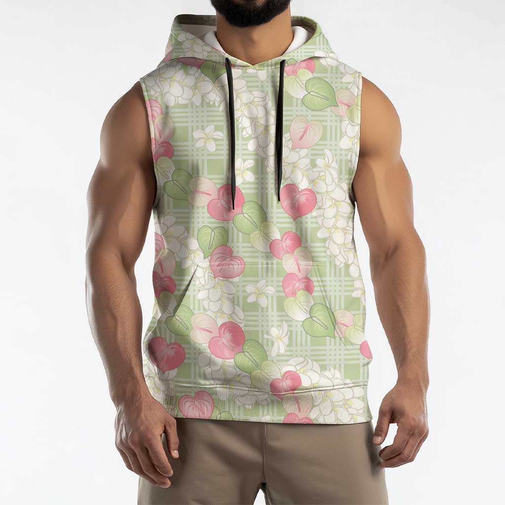 Anthurium Plumeria Lei Pastel Sleeveless Hoodie Green Hawaiian Splendid Palaka