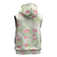 Anthurium Plumeria Lei Pastel Sleeveless Zip Hoodie Green Hawaiian Splendid Palaka
