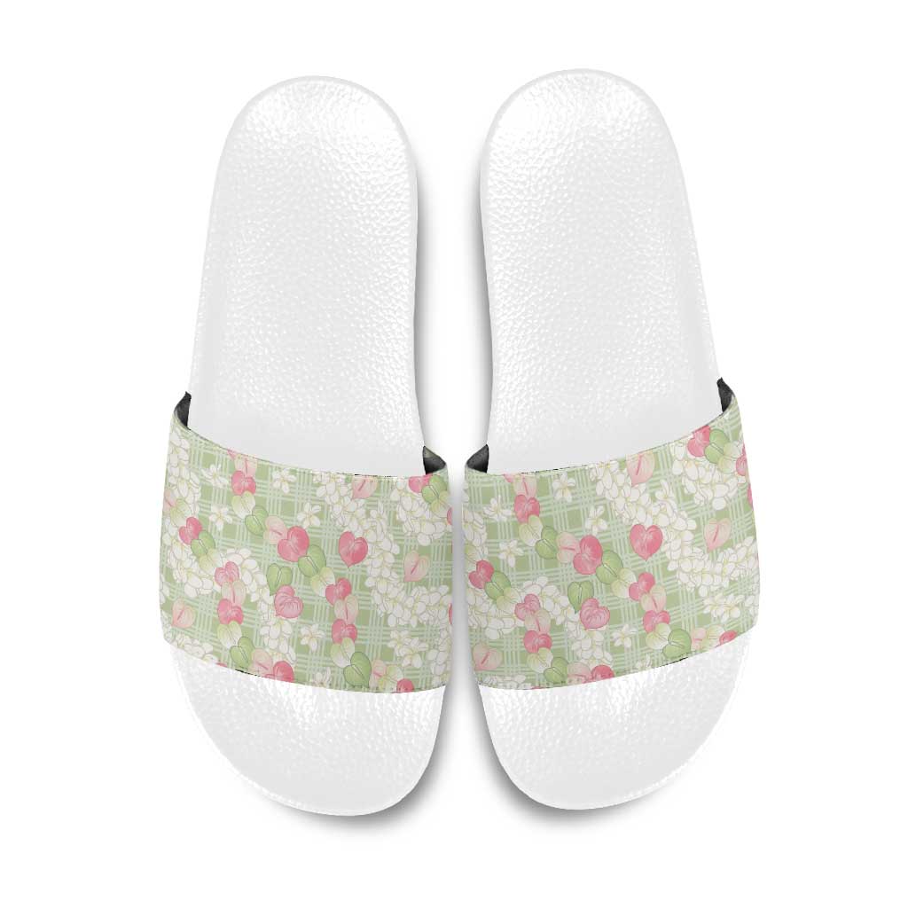 Anthurium Plumeria Lei Pastel Slide Sandals Green Hawaiian Splendid Palaka