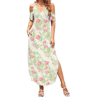 Anthurium Plumeria Lei Pastel Summer Maxi Dress Green Hawaiian Splendid Palaka