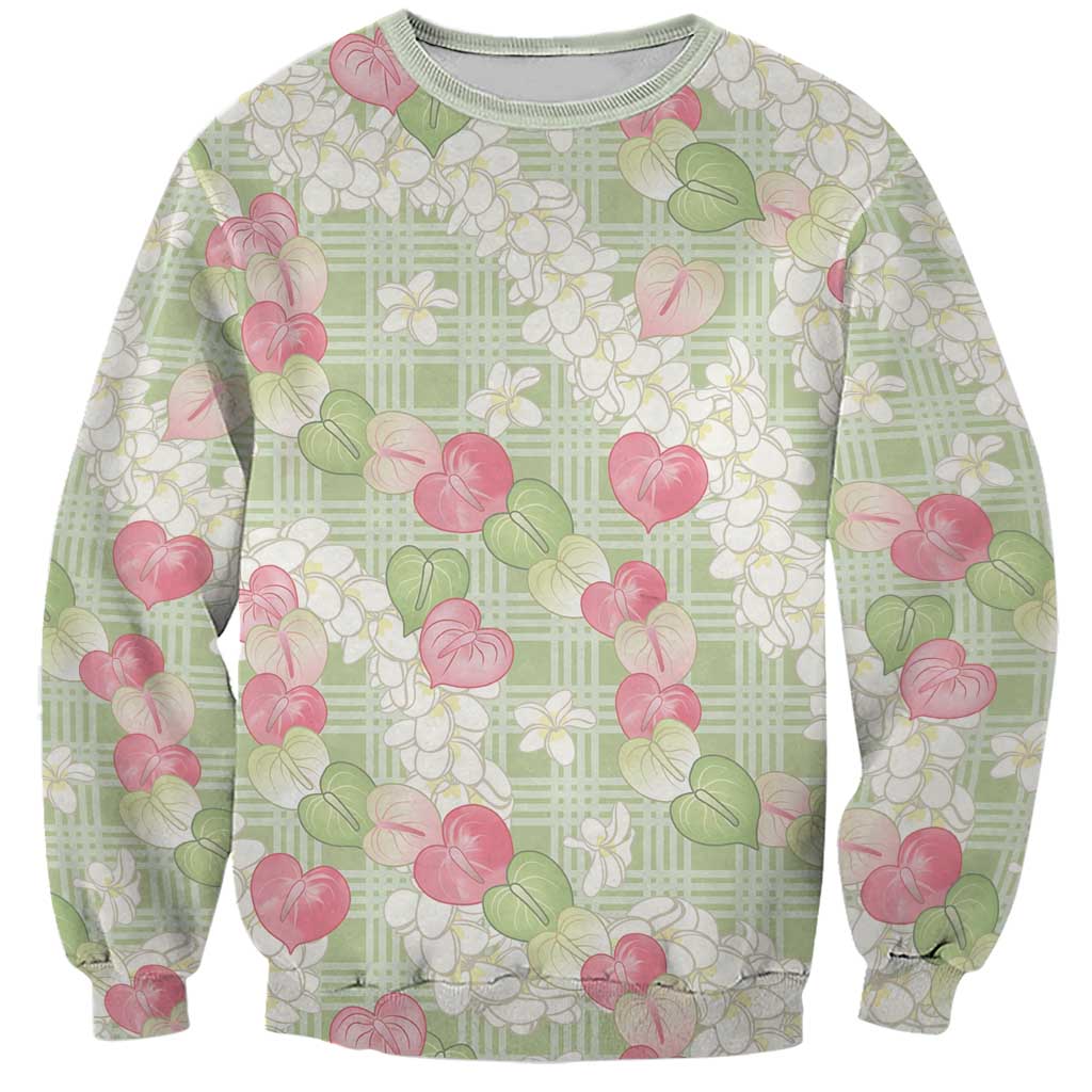 Anthurium Plumeria Lei Pastel Sweatshirt Green Hawaiian Splendid Palaka