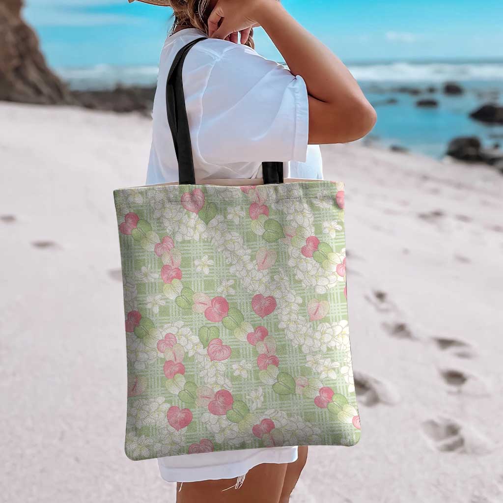 Anthurium Plumeria Lei Pastel Tote Bag Green Hawaiian Splendid Palaka