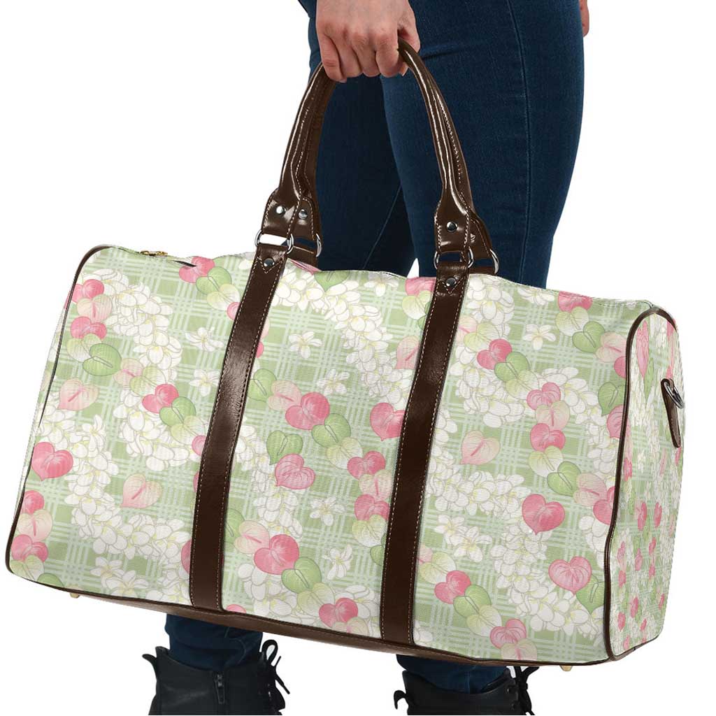 Anthurium Plumeria Lei Pastel Travel Bag Green Hawaiian Splendid Palaka