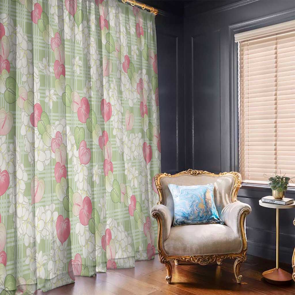 Anthurium Plumeria Lei Pastel Window Curtain Green Hawaiian Splendid Palaka