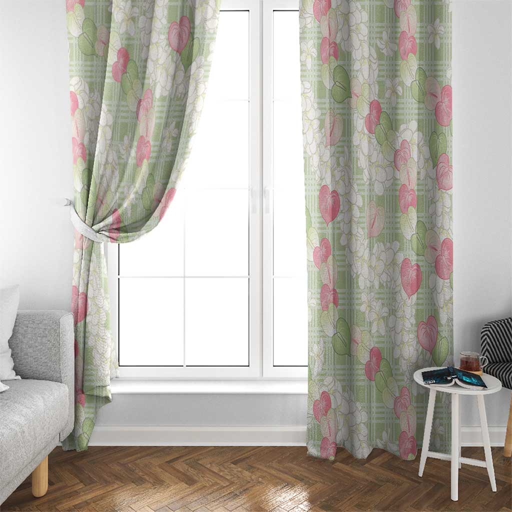 Anthurium Plumeria Lei Pastel Window Curtain Green Hawaiian Splendid Palaka