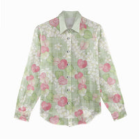 Anthurium Plumeria Lei Pastel Women Casual Shirt Green Hawaiian Splendid Palaka